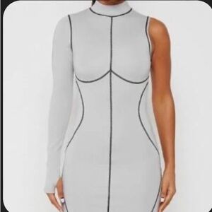 Gray One-Sleeve Bodycon Dress